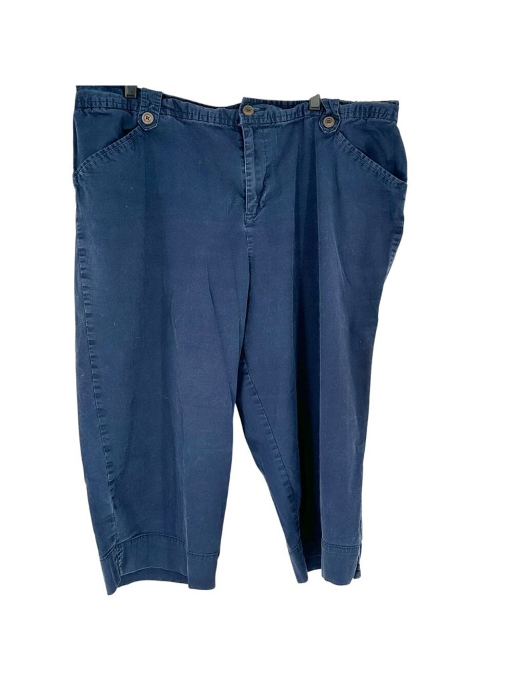 Stretch White Stag Womens Capri Pants 22W Navy Blue Elastic Waist Button Details